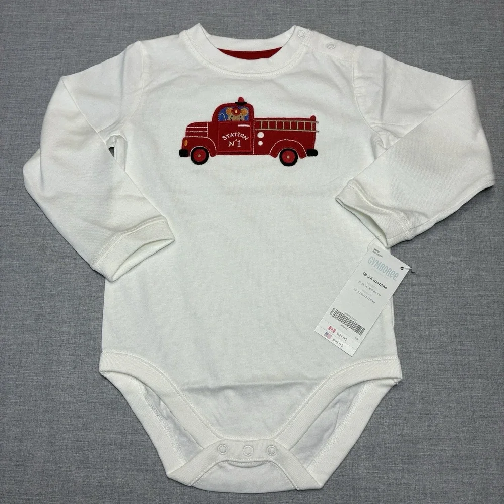 Gymboree Baby Fire Truck Mouse White Bodysuit 18-24 Month Door Opens Embroidered
